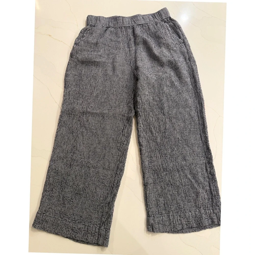 C&C California Women's‎ Cropped Wide Leg Pants Navy White Gingham Size M